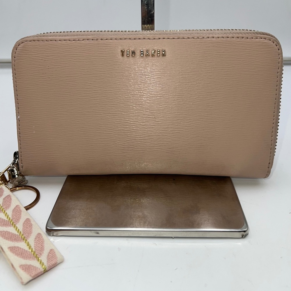 Ted Baker Pink Faux Leather Zip Around Wallet with Pearl Charm
